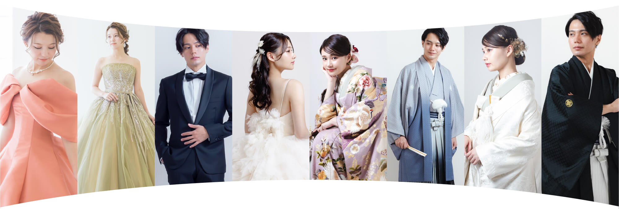 伝統的な和装や最旬ブランドドレス、タキシードのイメージ